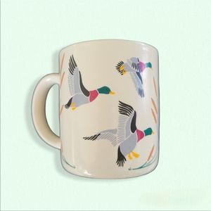 VINTAGE K.I.C. MUG MALLARD DUCKS FLYING CERAMIC KOREAN COFFEE CUP BY CHAR
